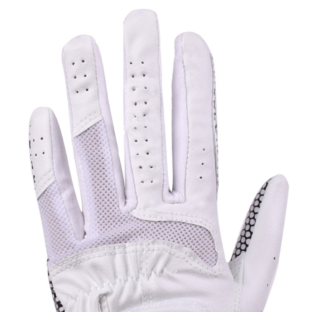 Gh Womens Leather Golf Gloves One Pair - Plain Both Hands (White, 19 (S))