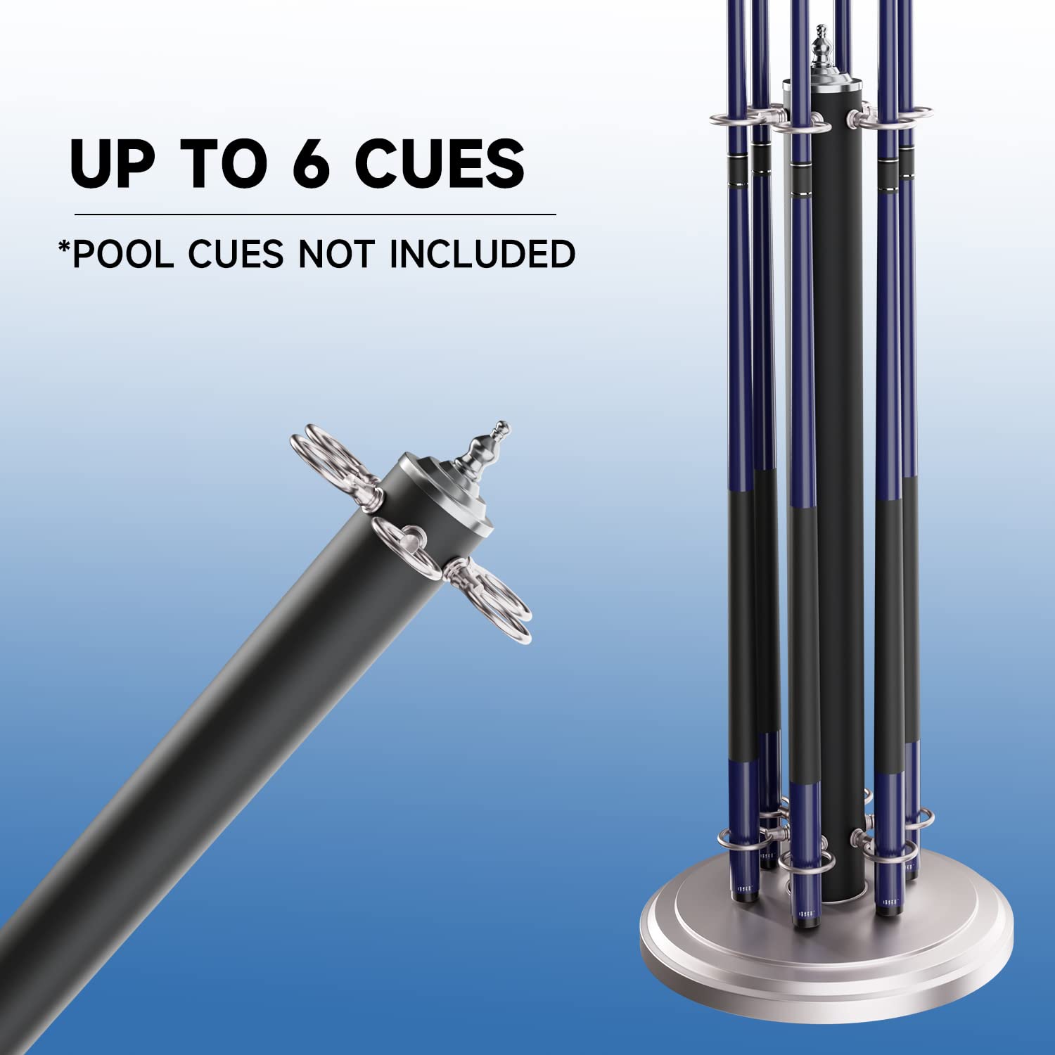 Gse Stand-Style Metal Billiard Pool Cue Rack Only. Holds 6 Pool Cue Sticks (Several Colors Available) (Matte Black & Brushed Nic