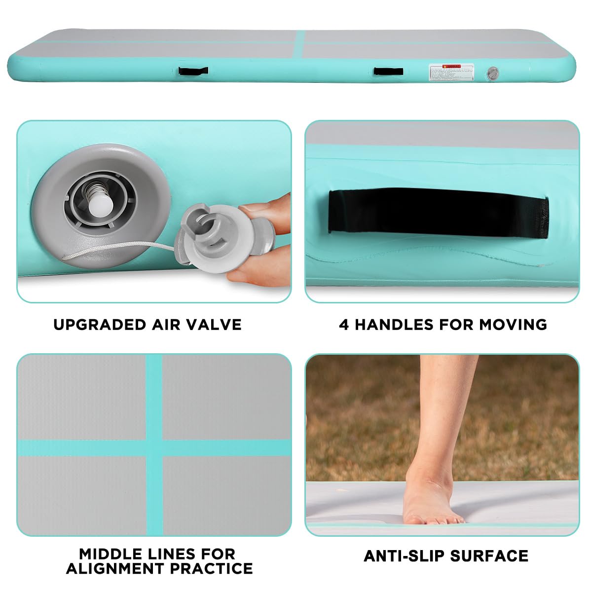 Kikilive Inflatable Air Gymnastics Tumbling Mat 10Ft, Air Tumble Track Mat 4 Inches Thickness With Electric Air Pump For Home Us