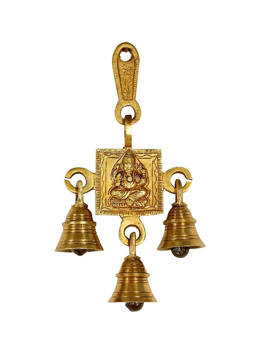 Pick End Now Brass Wall Hanging Ganesha With 3 Bells | Handcrafted Decorative Hanging Bell For Home & Office Decor (10.16 X 2 X