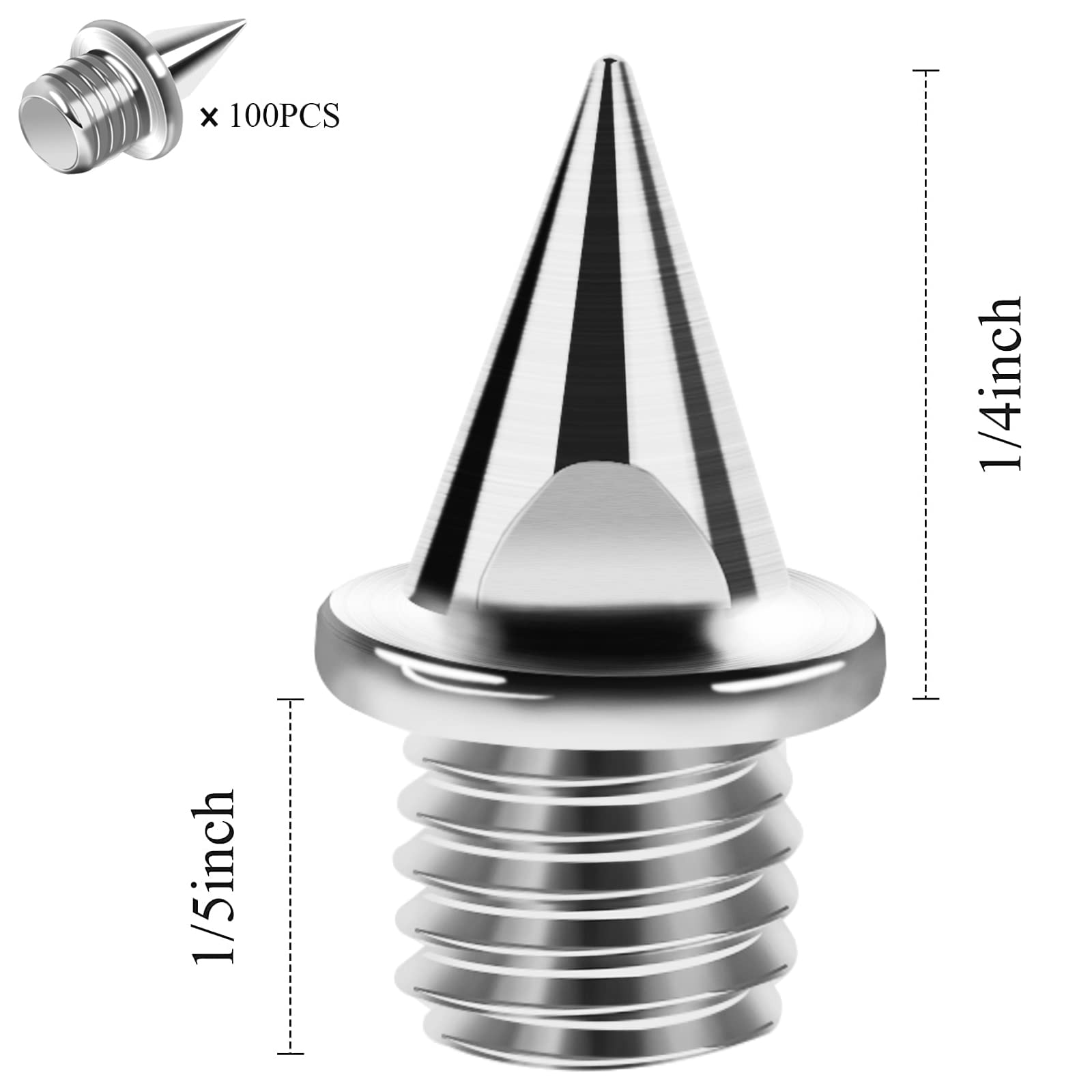 Vocool 100 Pcs 1/4Inch Silver Stainless Steel Track And Cross Country Spikes With Spike Wrench, Pyramid Replacement Track Spikes