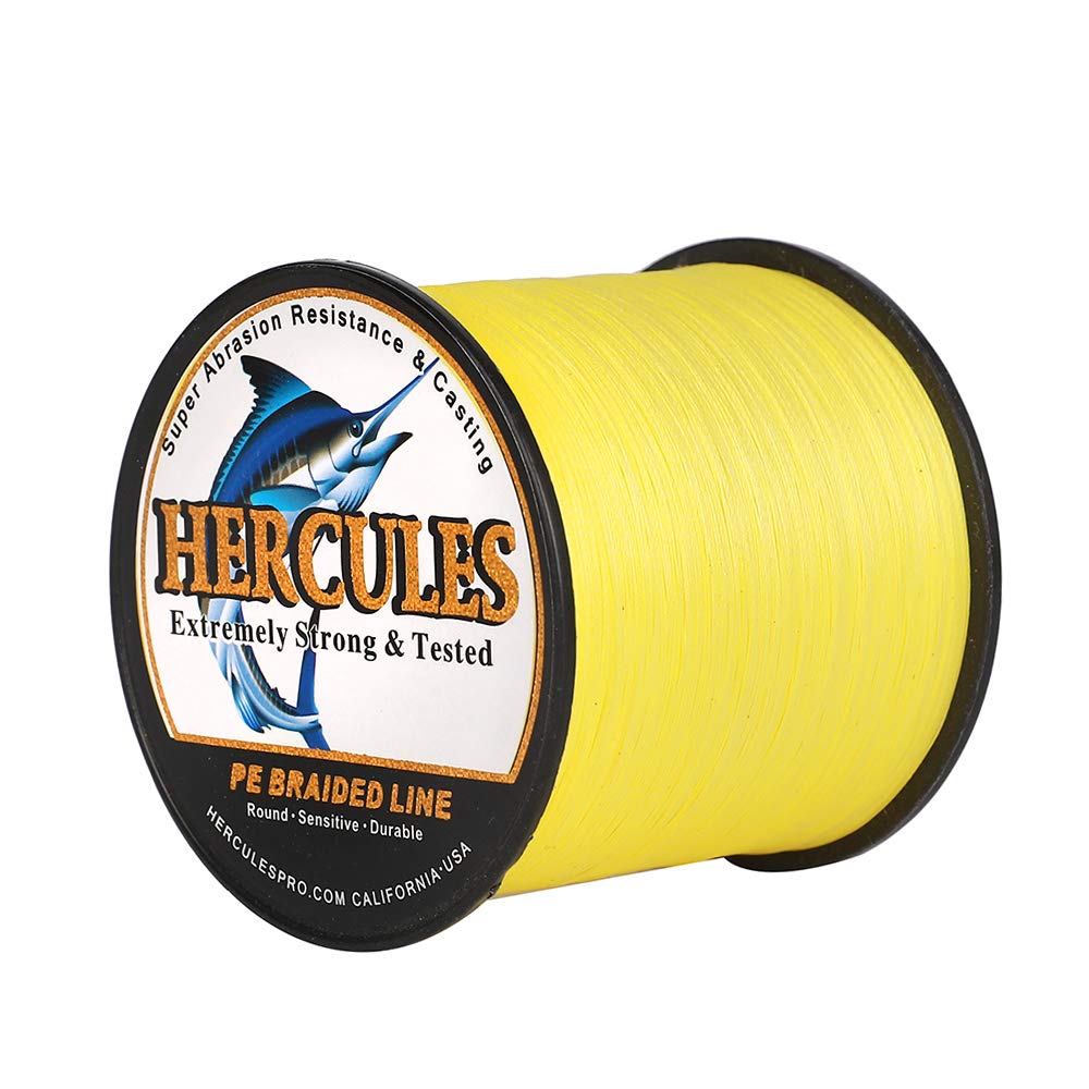 Hercules Braided Fishing Line 1500M 1640Yds 10Lbs-200Lbs Pe Superline 8 Strands (Yellow 15Lb/6.8Kg 0.16Mm)