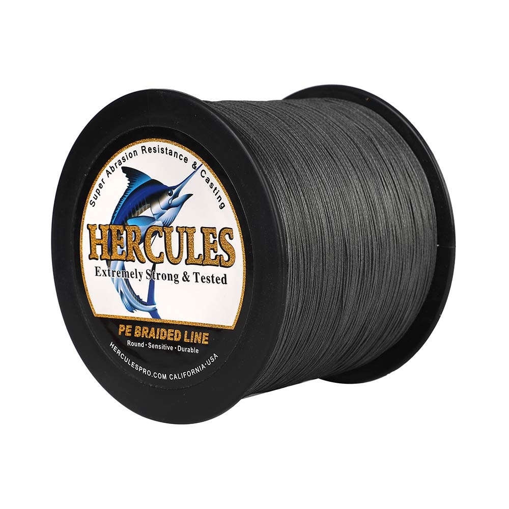 Hercules Braided Fishing Line 2000M 2187Yds 10Lbs-200Lbs Pe Superline 8 Strands (Grey 50Lb/22.7Kg 0.37Mm)