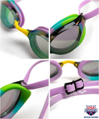 Arena Unisex Adults Python Racing Swim Goggles For Men And Women Anti-Fog Mirror Lens Max Comfort Dual Strap, Green/Violet/Green