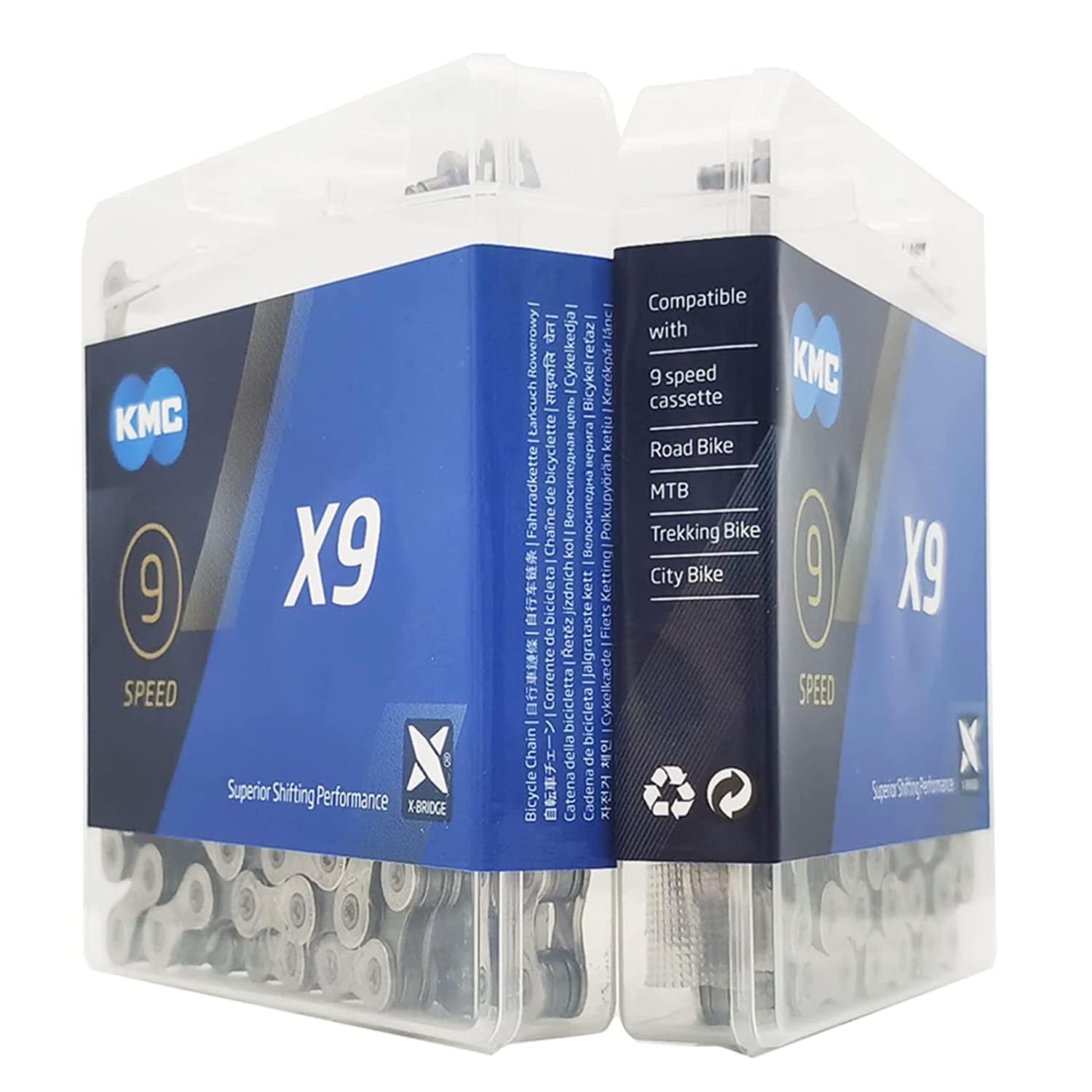 Kmc X9 9-Speed X-Series Bicycle Chain | Compatible With Shimano, Sram, Campagnolo And All Major Systems | Silver