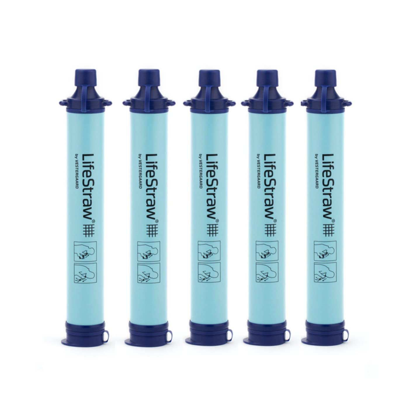 Lifestraw Personal Water Filter For Hiking, Camping, Travel, And Emergency Preparedness, 5 Pack, Blue