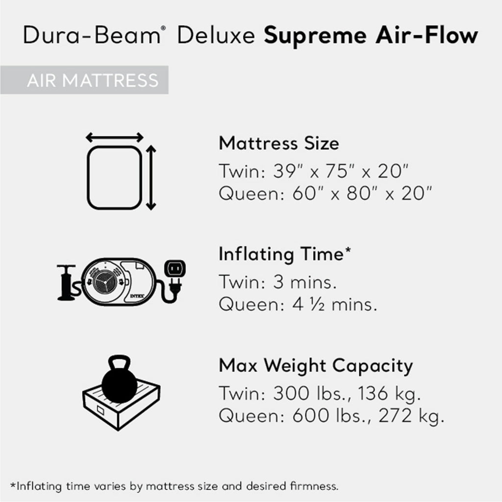 Intex 64489Ed Dura Beam Supreme Air Flow Inflatable Velvetaire Soft Airbed Mattress W/ Built In Pump & Portable Storage Case, Qu