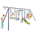 Costzon 660 lbs Swing Sets for Backyard, 7-in-1 Heavy Duty Extra Large Metal Swing Frame w/2 Swings, Glider, Gym Rings, Slide, M