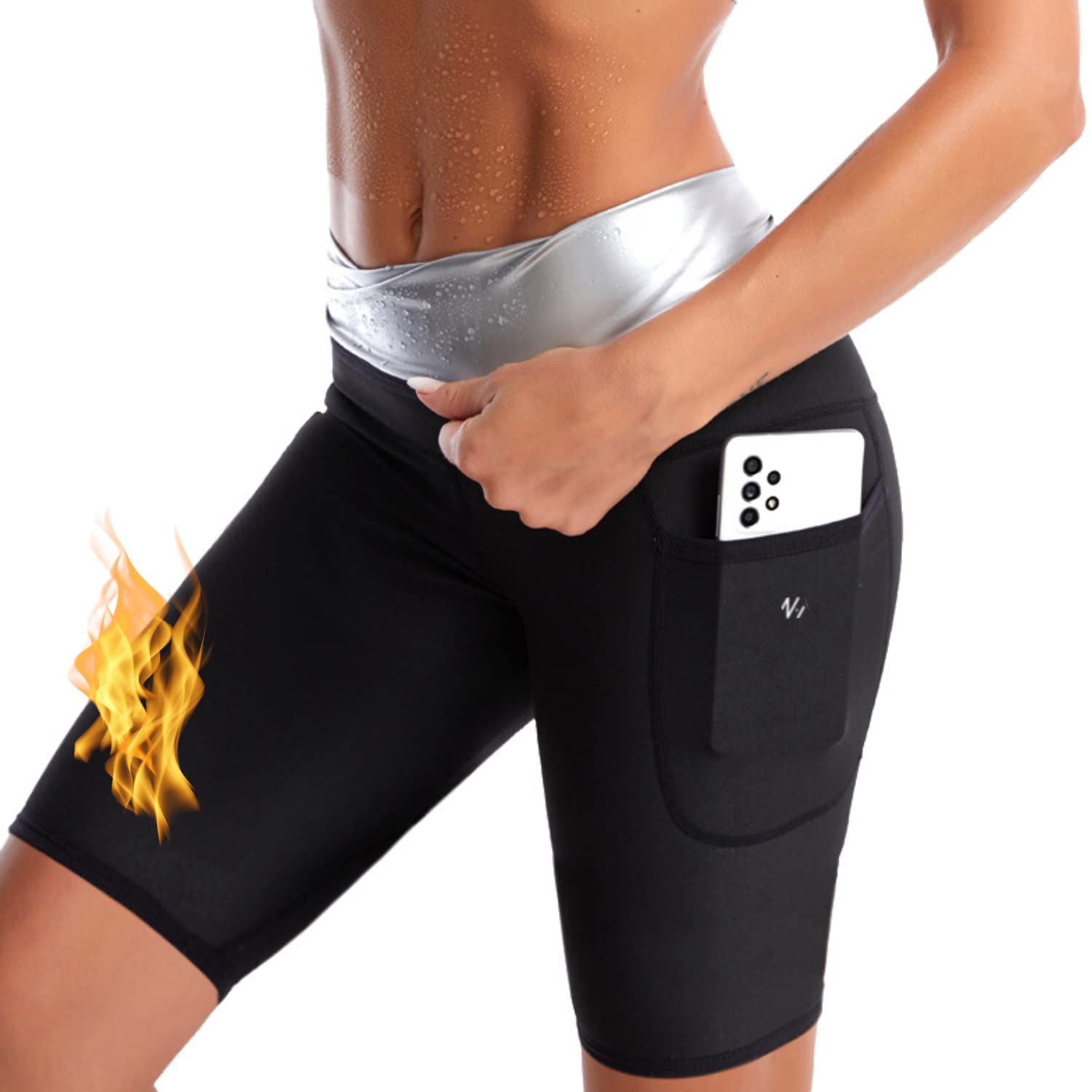 Sauna Sweat Suit Weight Loss Shapewear Shorts Pockets Waist Trainer Body Shaper Sweatsuit Exercise Fitness Gym Women Girls