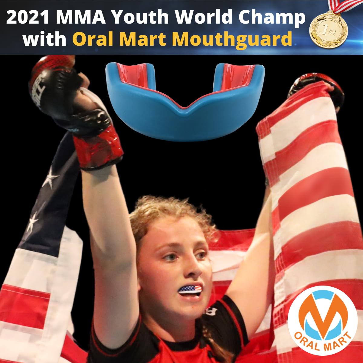 Oral Mart Youth Mouth Guard (2024 Aqua/Red) For Kids - Youth Mouthguard For Karate, Flag Football, Martial Arts, Taekwondo, Boxi