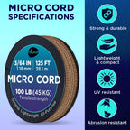Teceum Micro Paracord - Coyote Brown - 1.18 Mm X 125 Ft - Micro Utility Cord - Thin Braided Paracord Rope Nylon Polyester - Wind