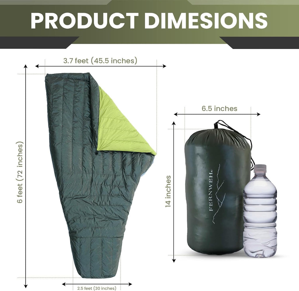 Ultralight Sleeping Bag Top Quilt - 850 Down Backpacking Blanket - 1.9 Lbs - Rated For 20F - Water-Resistant Camping Quilt