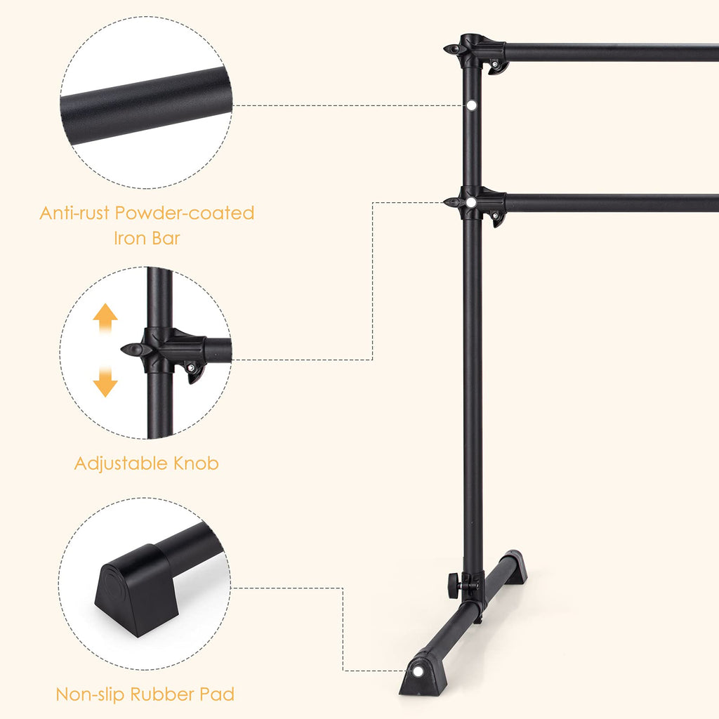 Goflame 4Ft Ballet Barre Portable, Freestanding Double Ballet Barre Height Adjustable With Anti Slip Base, Heavy Duty Stretch Da