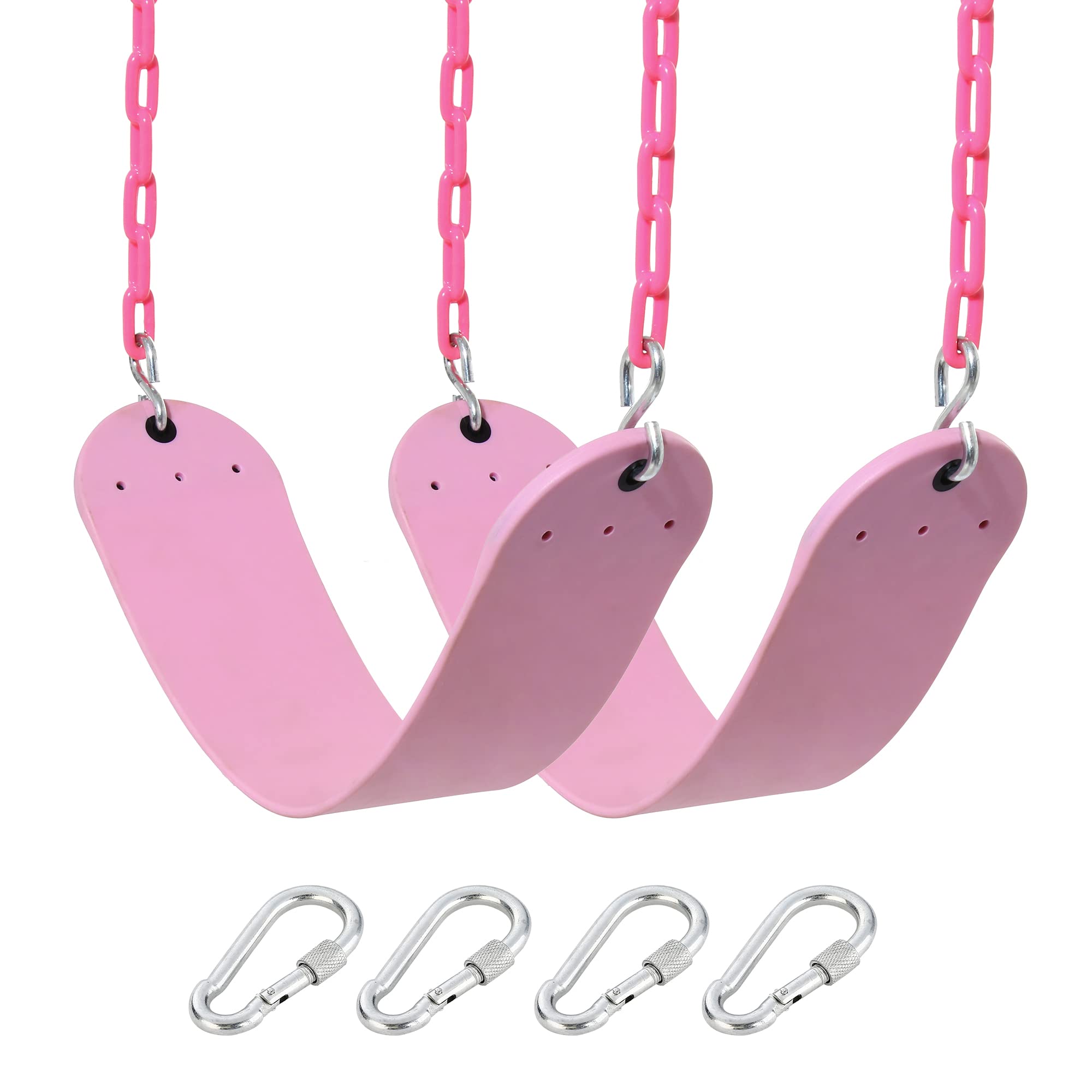 2 Pack Pink Swings Seats Heavy Duty 66 Inches Chain Plastic Coated - Playground Swing Set Accessories Replacement with Snap Hook