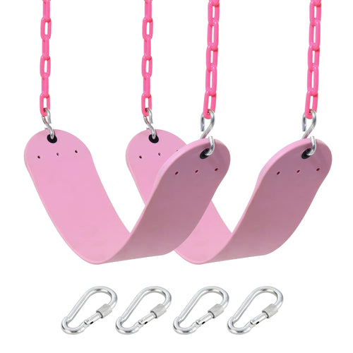 2 Pack Pink Swings Seats Heavy Duty 66 Inches Chain Plastic Coated - Playground Swing Set Accessories Replacement with Snap Hook
