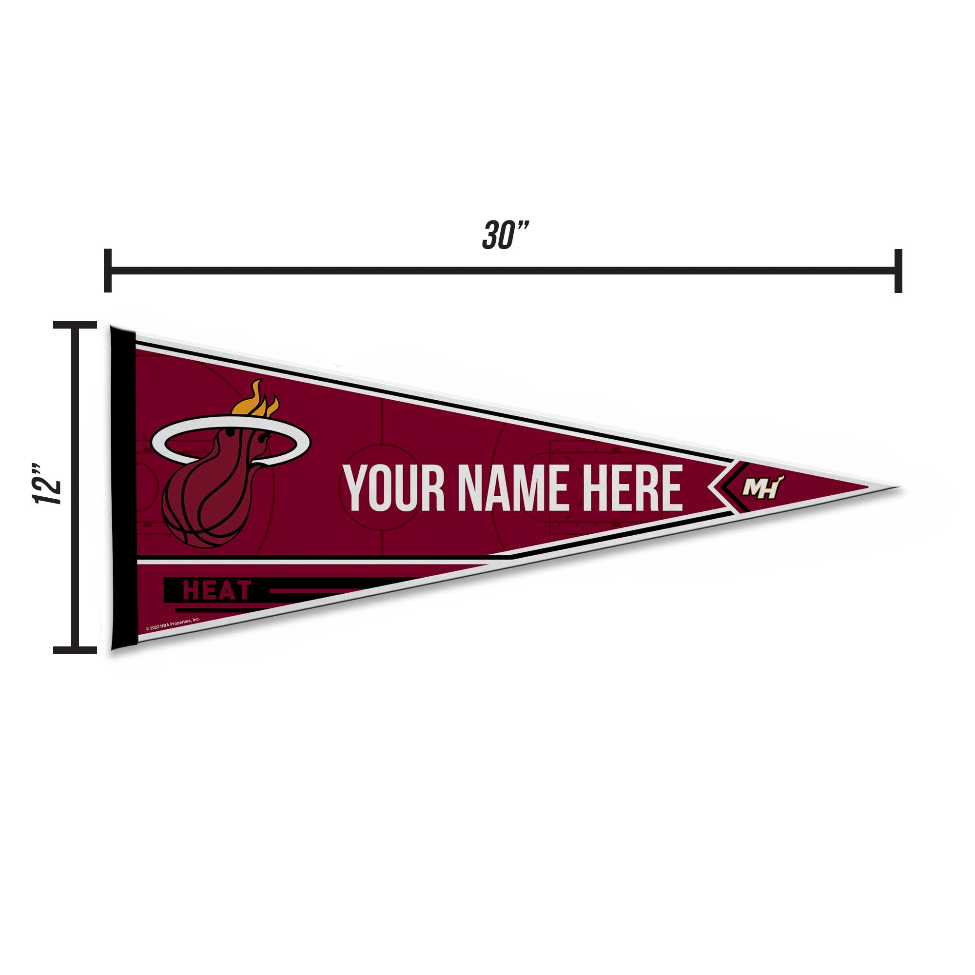 Rico Industries Nba Basketball Miami Heat Personalized - Custom 12'' X 30'' Soft Felt Pennant - Ez To Hang