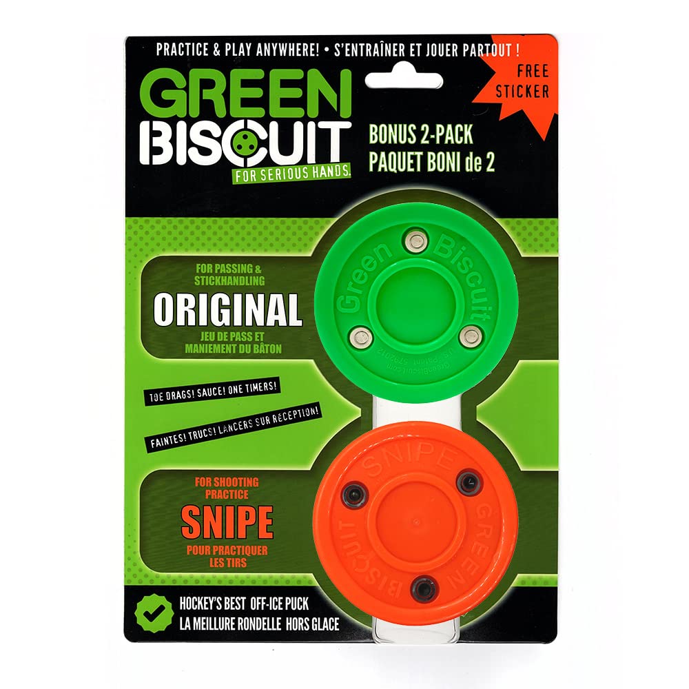 Green Biscuit Hockey Puck 2-Pack, Original, Off Ice Hockey Pucksnipe, Shooting Street Hockey Puck