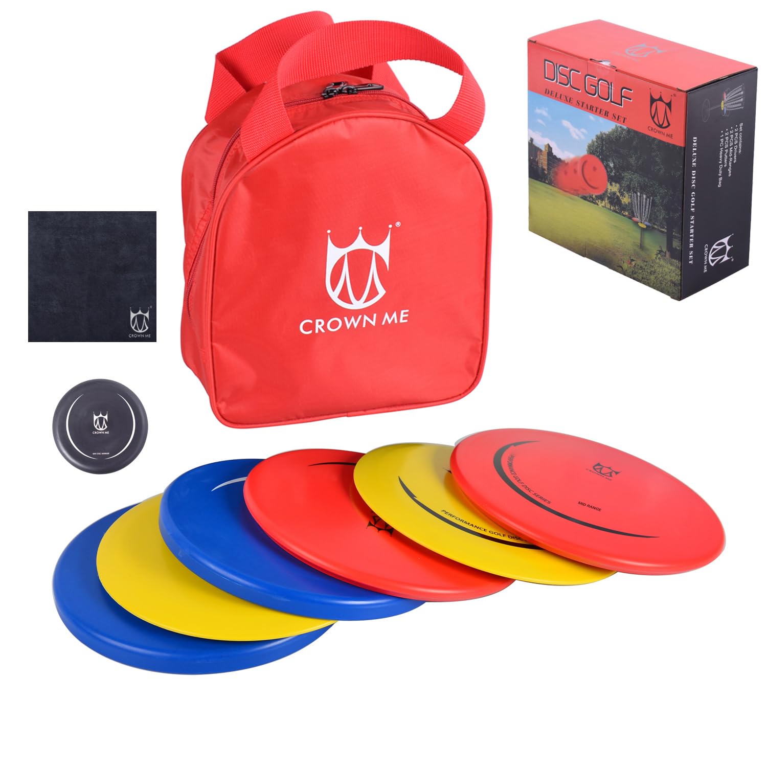 PDGA Approved Disc Golf Set with 6 Discs and Starter Disc Golf Red Bag - Fairway Driver, Mid-Range, Putter Disc