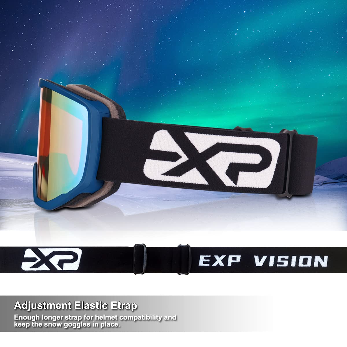 Exp Vision Ski Goggles Snowboard For Men Women, Otg Anti Fog Uv Protection Snow Goggles (Blue Frame Red)