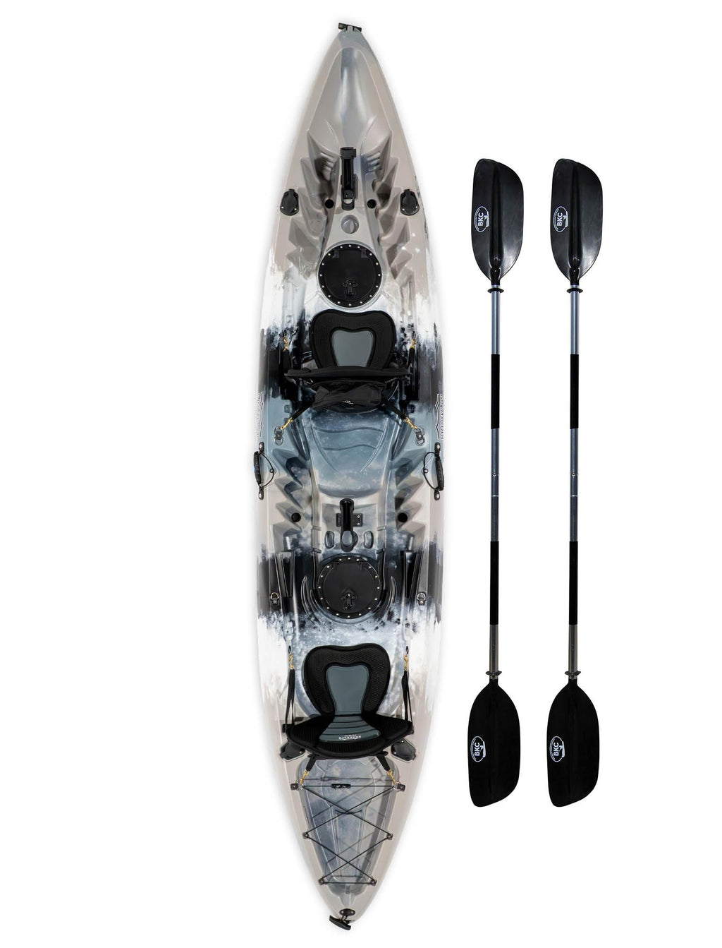 Bkc Tk219 12.5-Foot Tandem 2 Or 3 Person Sit On Top Fishing Kayak W/Padded Seats And Paddles (Grey Camo)