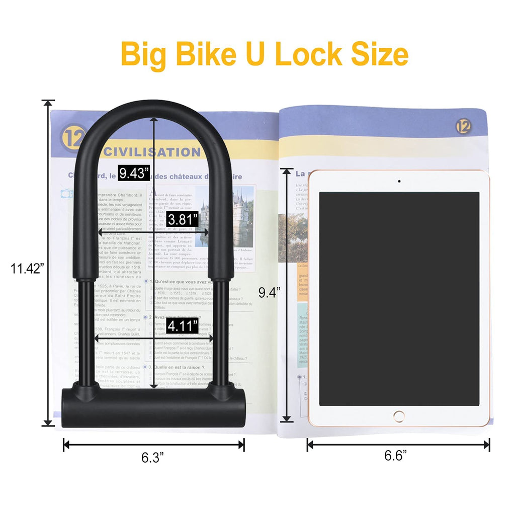 Dinoka Large Bike U Lock Combination With Keys,16Mm U Lock For Bicycle With 4Ft Flex Bike Cable And Mounting Bracket,U Bolt Bike