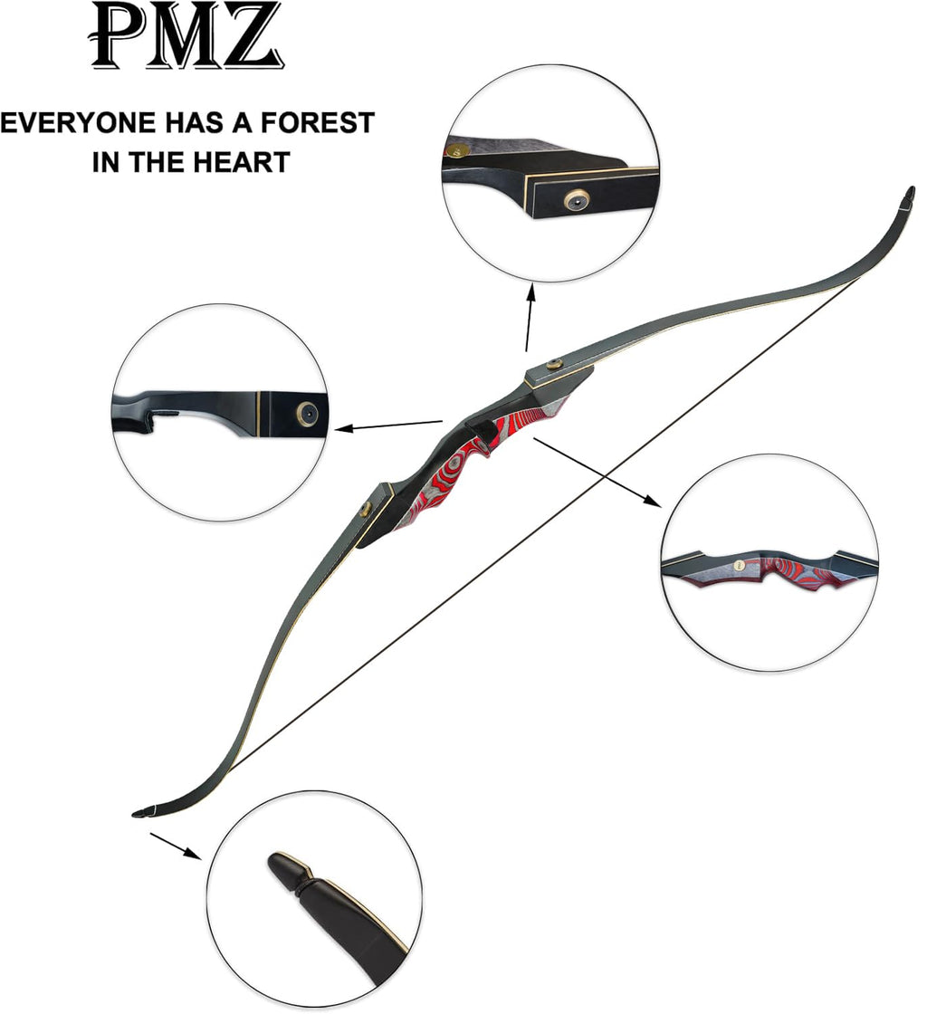 Pmz Recurve Bow And Arrow, Newset Professional Aldults Archery Hunting Bow, 60'' Wooden Takedown Bow, For Youth Beginners To Adv