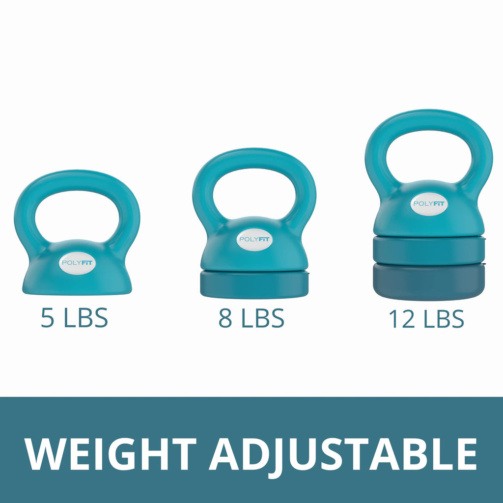 Adjustable Kettlebell - 5 Lbs, 8 Lbs, 12 Lbs Kettlebell Weights Set For Home Gym - Teal