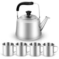 Odoland 4L Camping Kettle Set With 4 Cups, Durable Stainless Steel Camp Tea Coffee Water Pot With 4 Mugs For Hiking, Backpacking