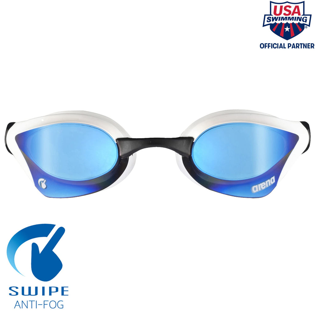 Arena Unisex Cobra Core Swipe Anti-Fog Racing Swim Goggles For Men And Women Polycarbonate Mirror Lens, Bluewhite