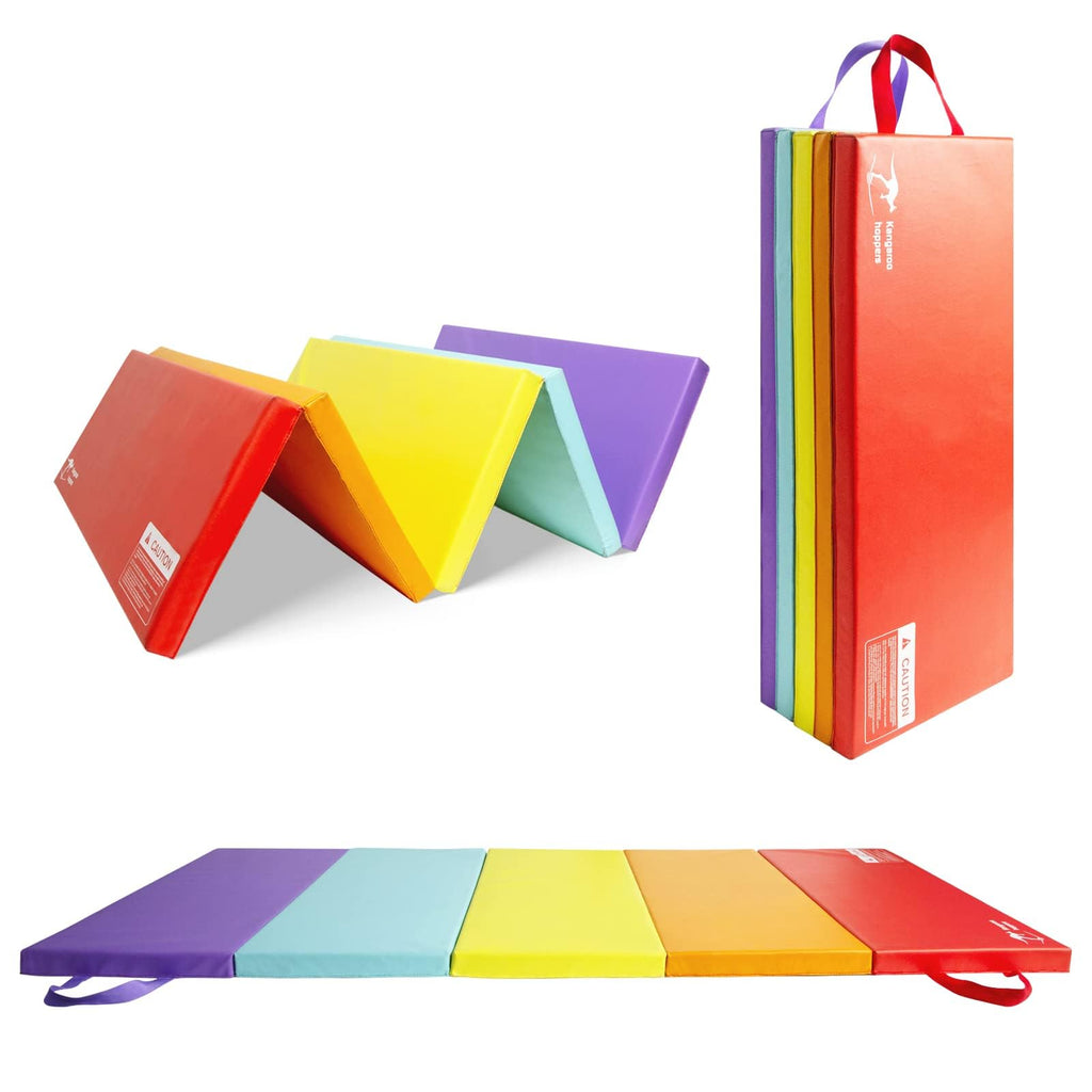 Kangaroo Hoppers Tumbling Mats For Kids, Foldable Gym Mat, Kids Gymnastics Mat With Carrying Handles For Home Activity Play, 3 F
