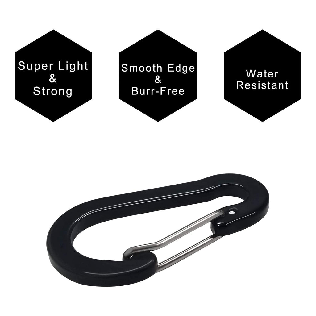 Nanaborn Mini Aluminum Carabiner Lightweight D-Shape Spring Clips For Climbing Fishing, Hiking Outdoor (Black 10Pcs)