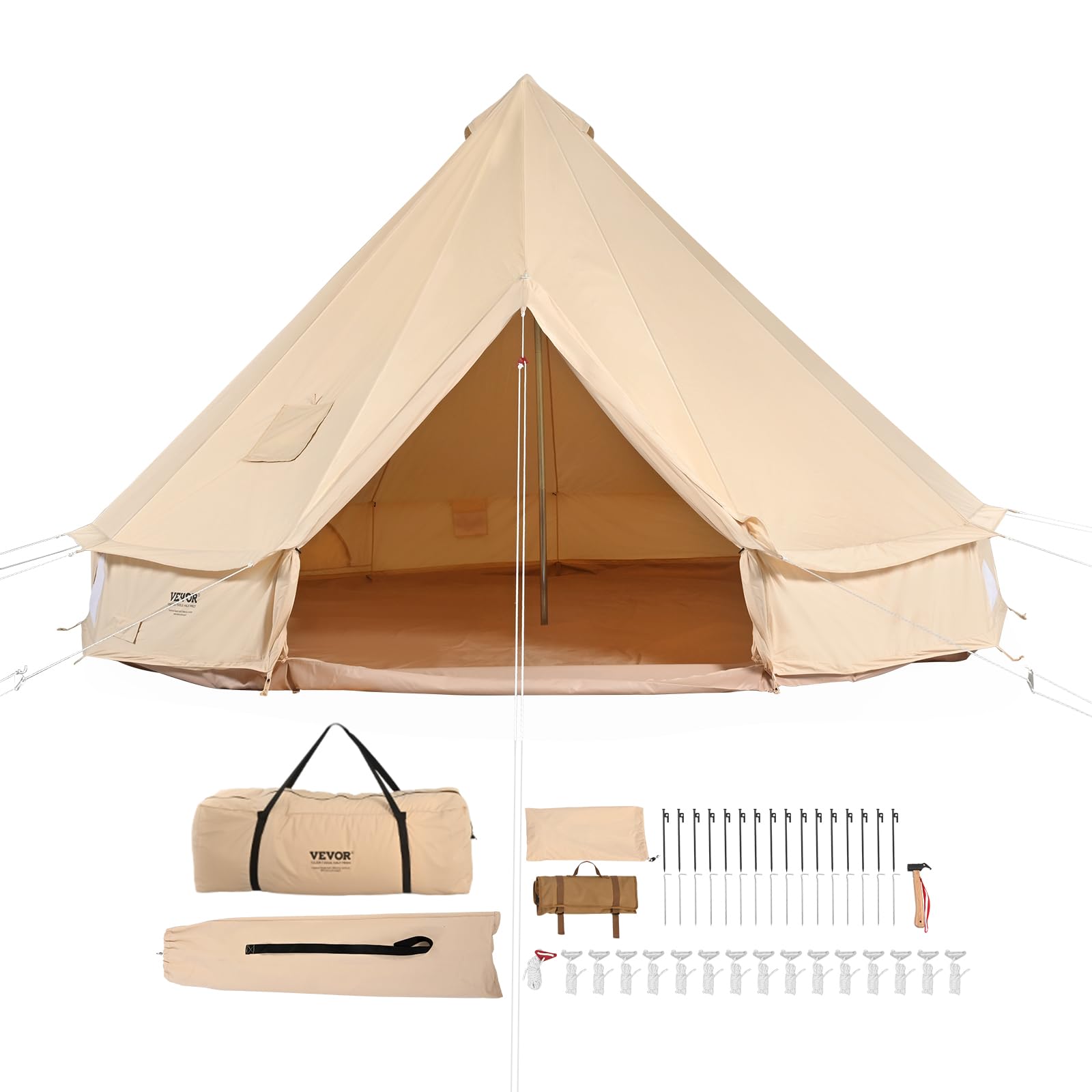 Vevor Canvas Bell Tent, Yurt Tents 4 Seasons 7 M/22.97 Ft, Canvas Tents For Camping With Stove Jack Holds Up To 12 People, Famil