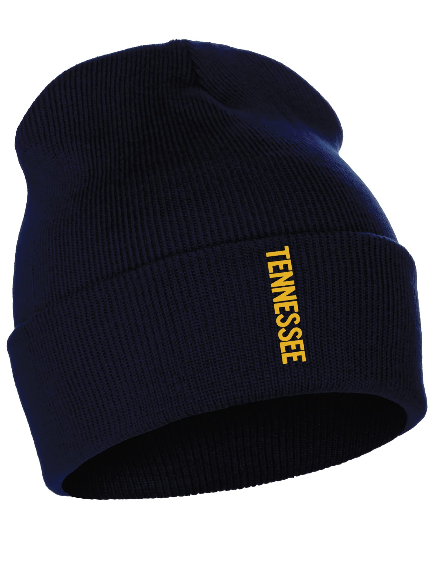 Daxton Vertical Usa Cities Cuffed Beanie Winter Knit Hat Skully Cap, Tennessee Navy Gold