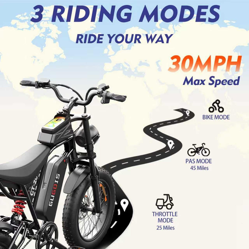 GugoIs Electric Bike for Adults,1000W,32 MPH,48V-15.6AH Battery,Max 25-45 Miles Electric Motorcycle,20 Fat Tire Dirt Bike, SHM 7
