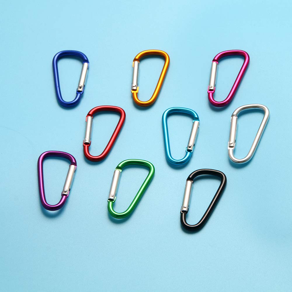 Upins 100Pcs Aluminum Locking Carabiner Spring Clips Hook Keychain D Shape Buckle Pack