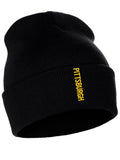 Daxton Vertical Usa Cities Cuffed Beanie Winter Knit Hat Skully Cap, Pittsburgh Black Gold