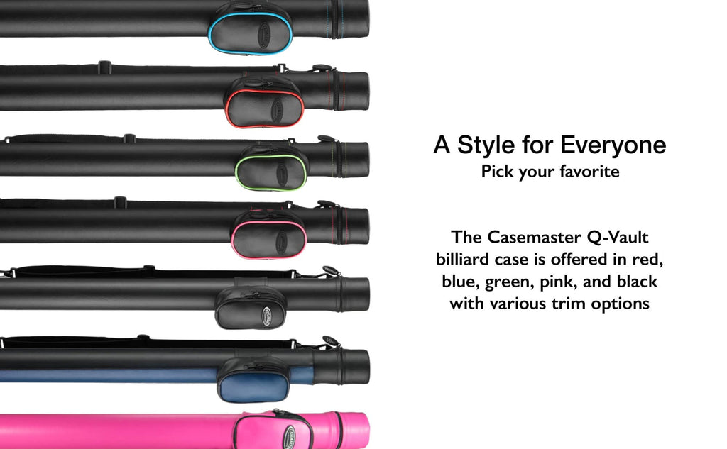 Casemaster Q-Vault Supreme Billiard/Pool Cue Hard Case, Holds 1 Complete 2-Piece Cue (1 Butt/1 Shaft), Blue