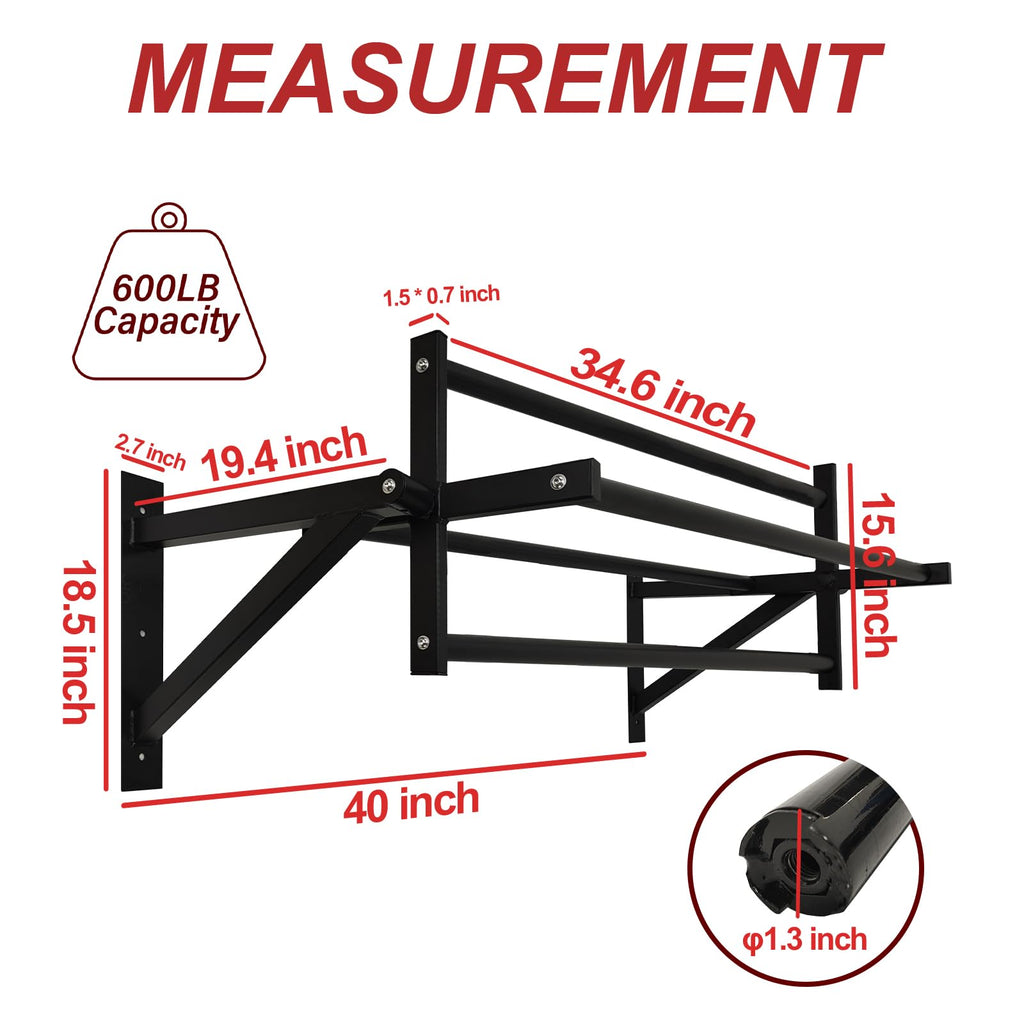 Besthls Wall Mounted Advanced Pull Up Bar, Heavy Duty Wall Mount Pull-Up Chin Up Bar Multifunctional Home Gym Workout Indoor Exe