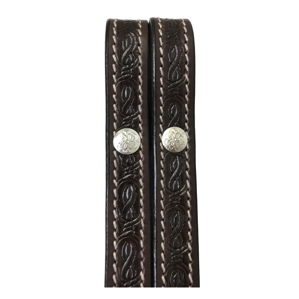 Tahoe Tack Barbwire Leather Western Hand Tooled Browband Headstall With Matching Split Reins, Mini, Mahogany