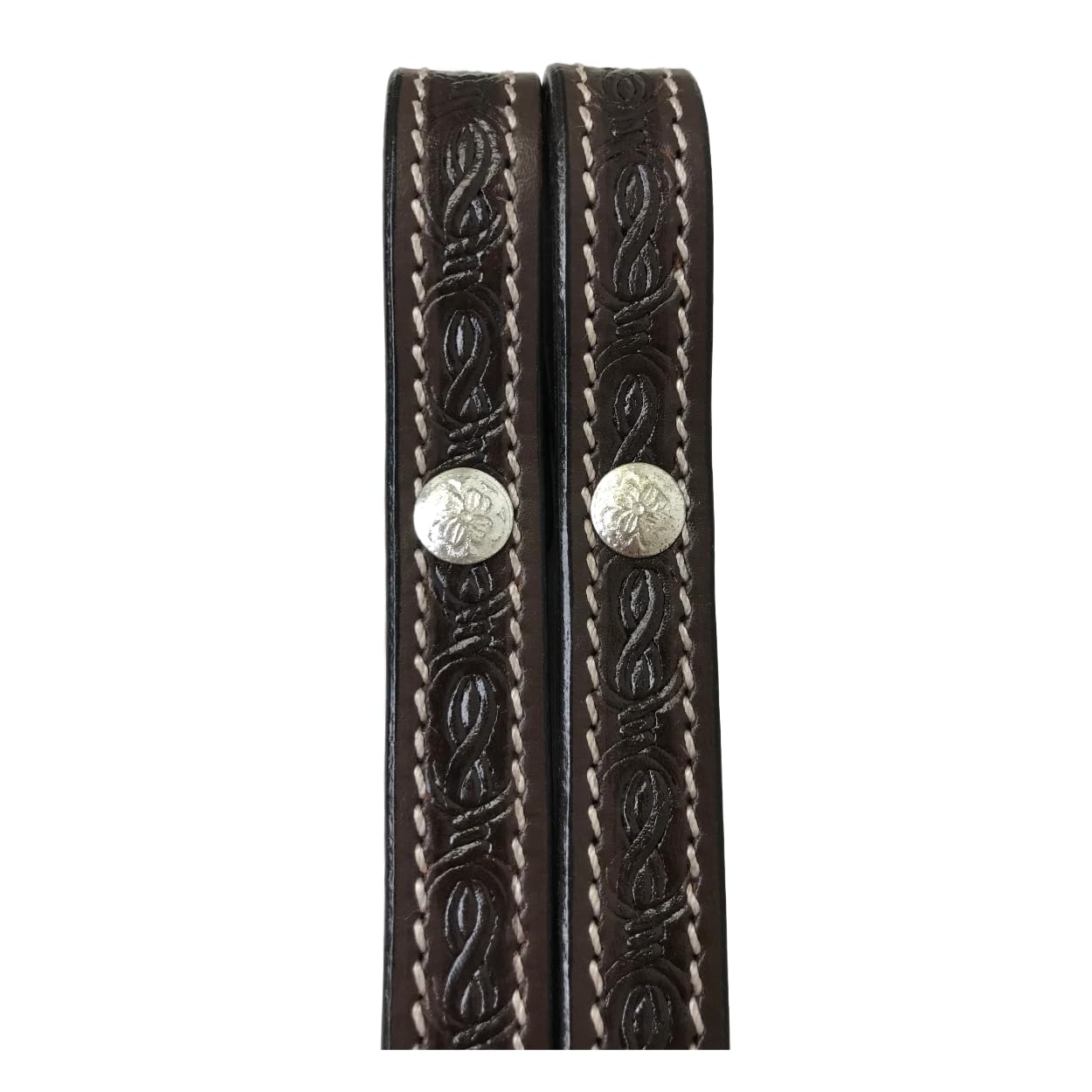 Tahoe Tack Barbwire Leather Western Hand Tooled Browband Headstall With Matching Split Reins, Mini, Mahogany