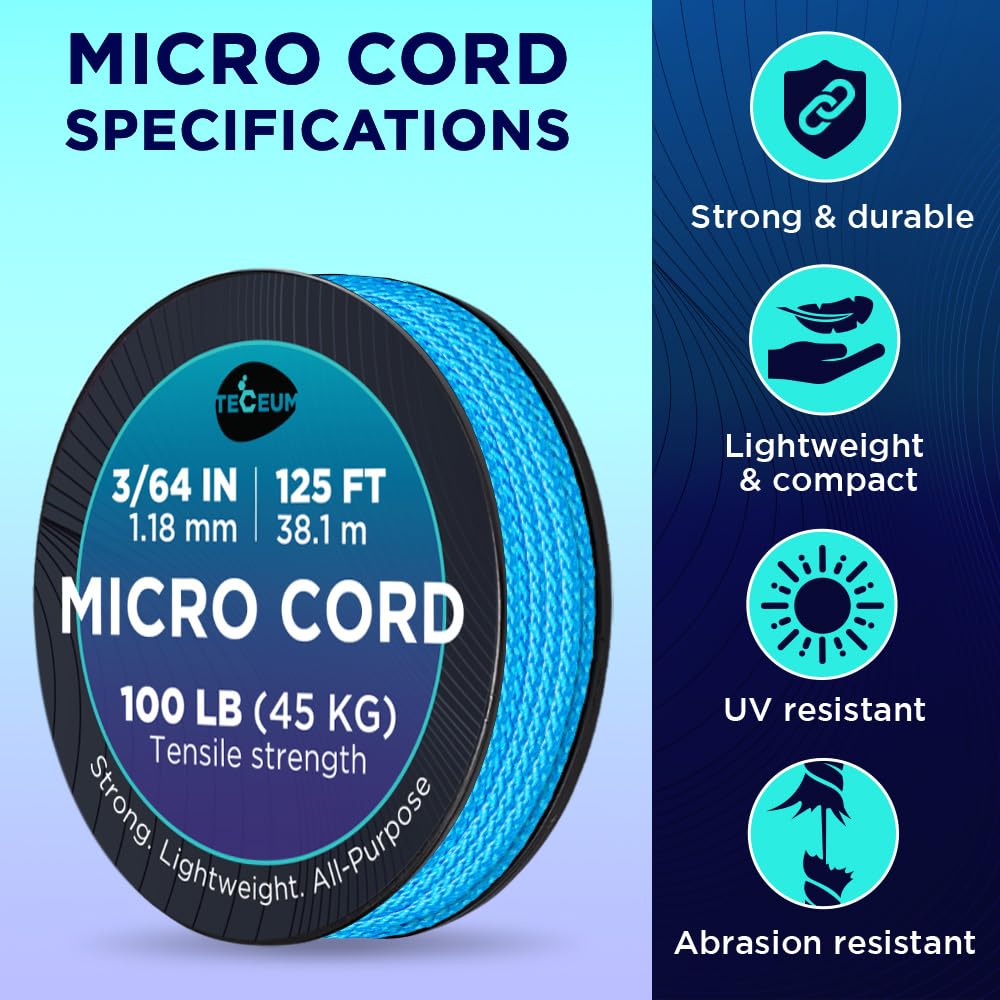 Teceum Micro Paracord - Ice Mint - 1.18 Mm X 125 Ft - Micro Utility Cord - Thin Braided Paracord Rope Nylon Polyester - Wind Chi