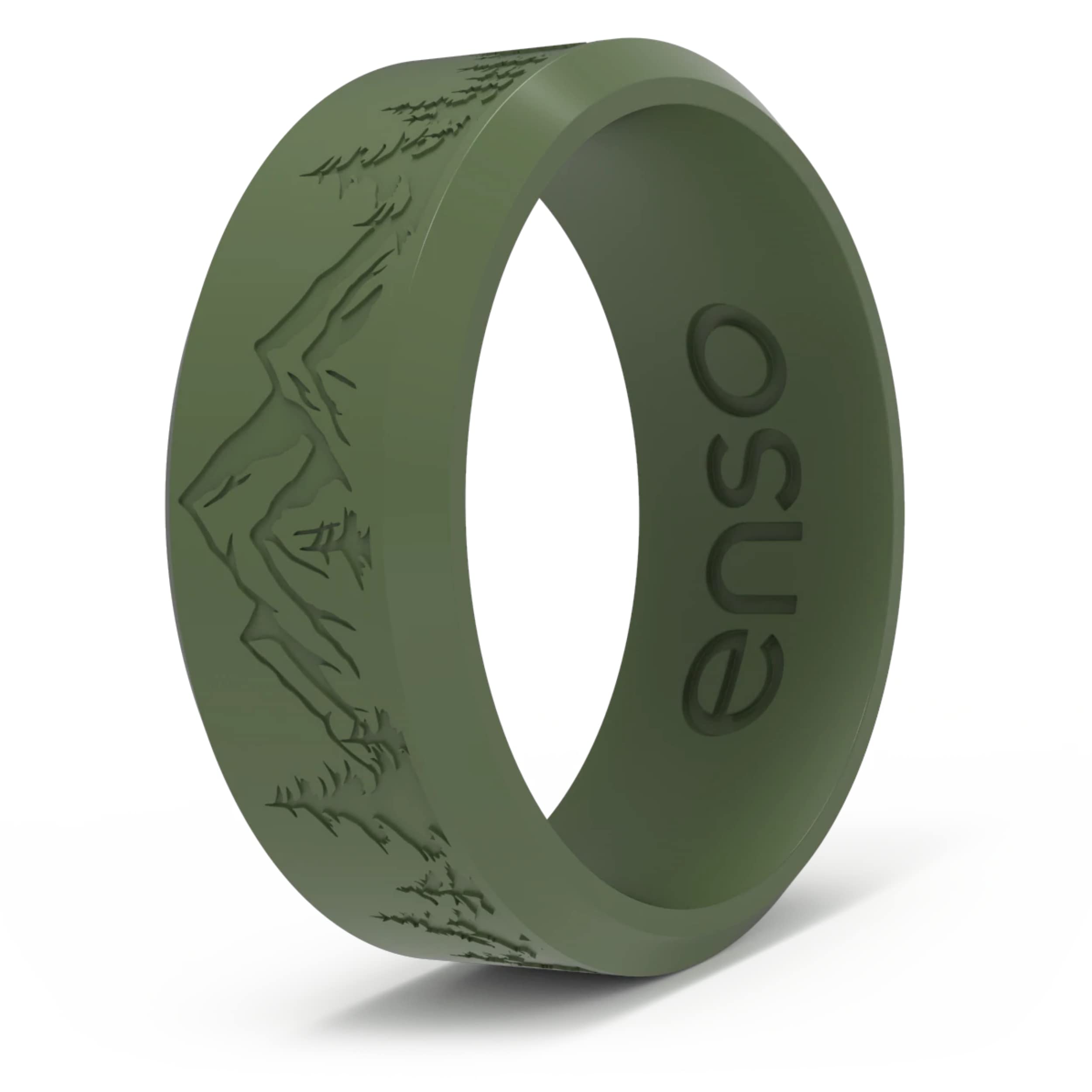 Enso Rings Etched Bevel Silicone Wedding Ring - Comfortable And Flexible Design For Active Lifestyle - Pine Peak, Size 8