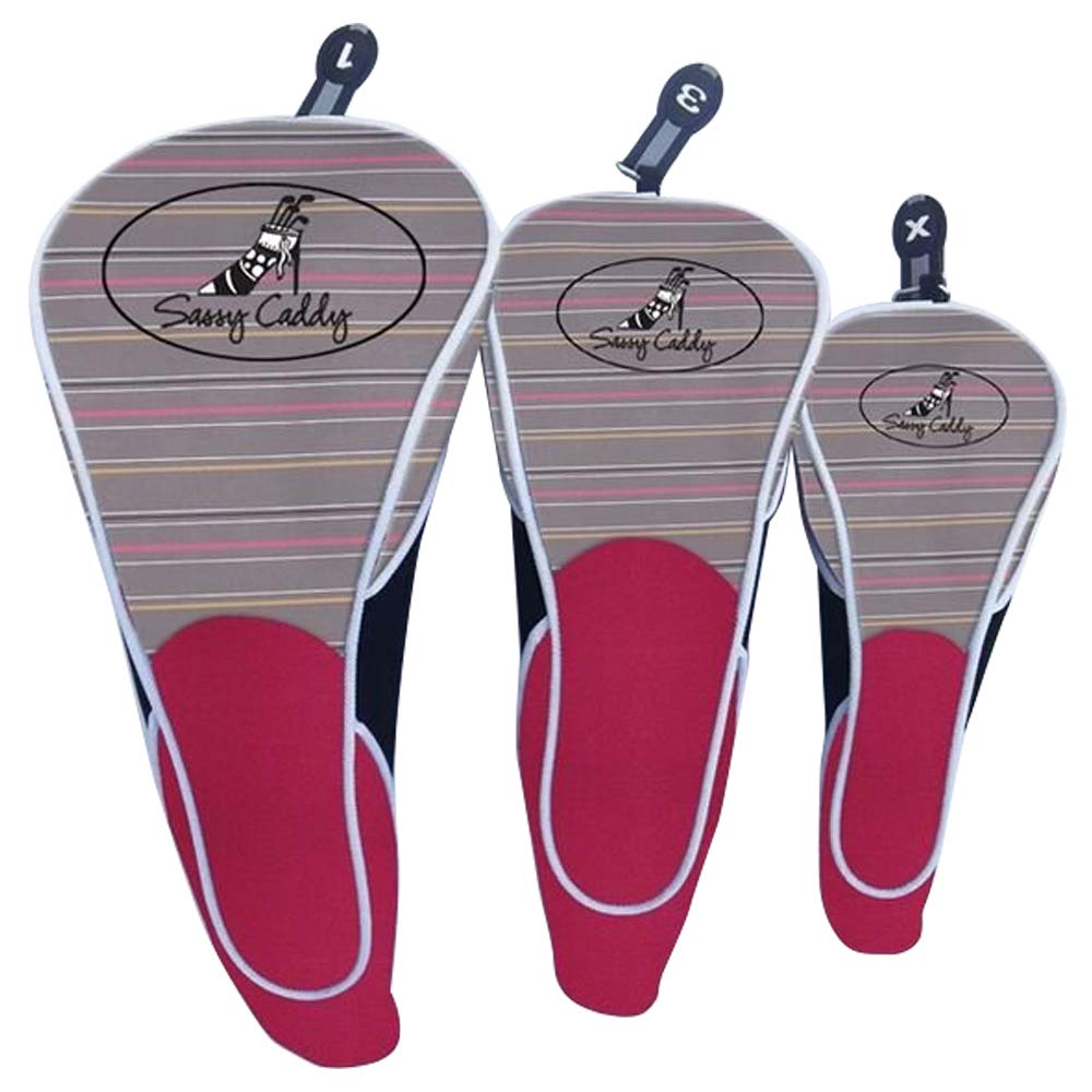 Sassy Caddy Womens Ritzy Set Of Golf Headcovers, Grey/Hot Pink/Black
