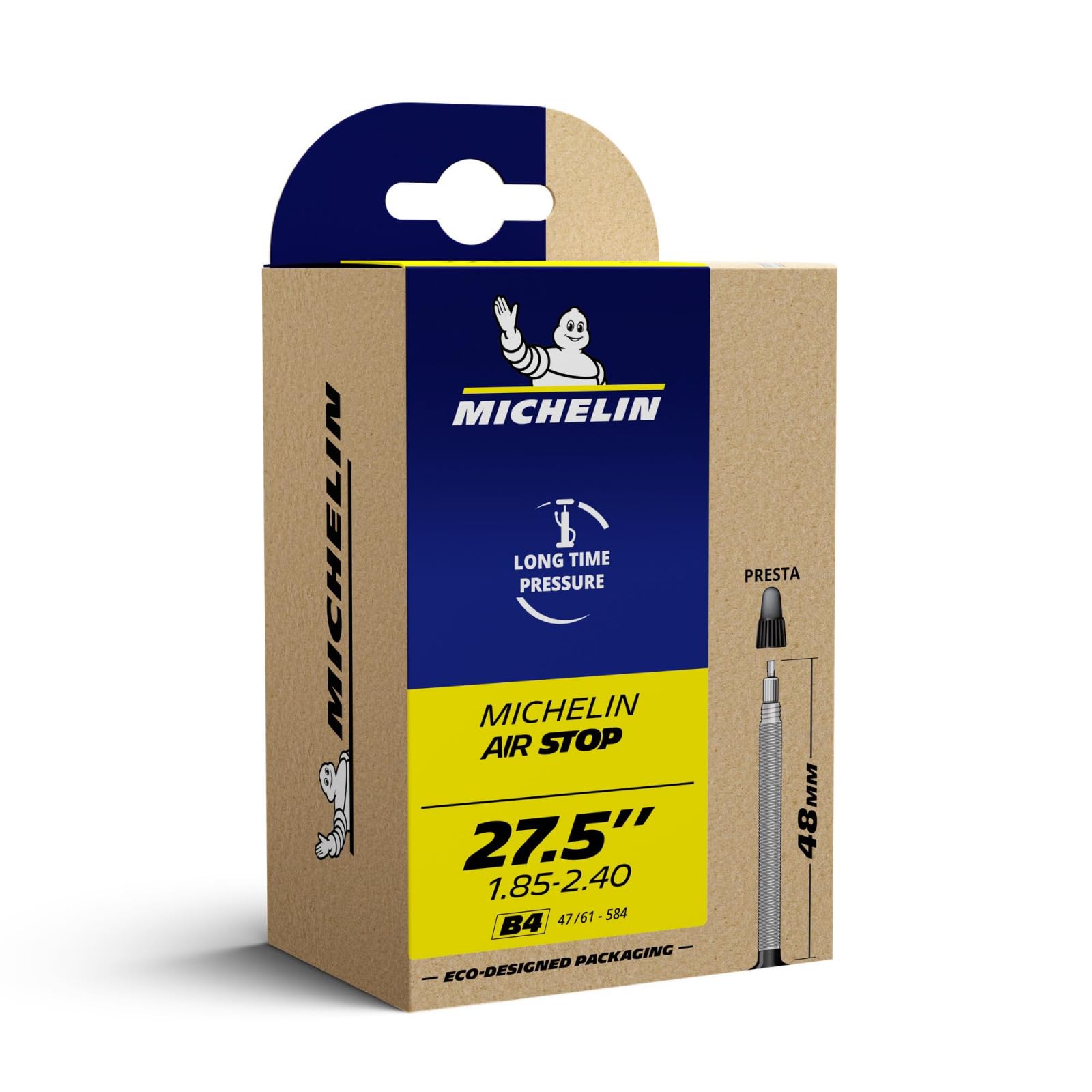 Michelin B4 Airstop Front Or Rear Mountain Bike Tire Tube, Presta Valve, 48/62 X 584, 60 Mm