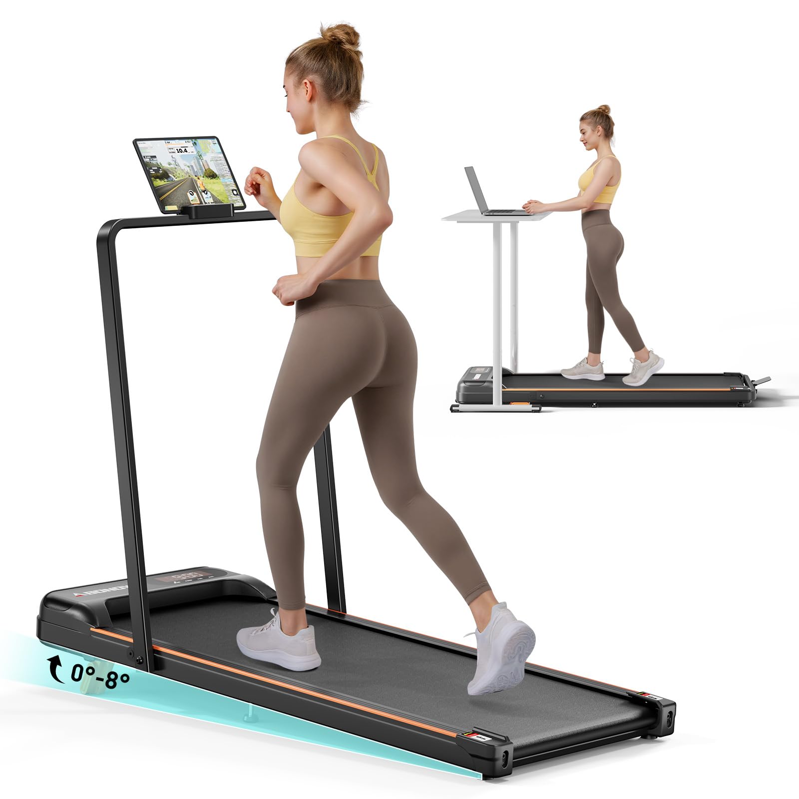 Abonow Walking Pad, 2.5 Hp Under Desk Treadmill, 2 In 1 Walking Pad With Incline, Walking Pad With Handle Bar, Led Display & Rem