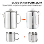 Apoxcon Coffee Percolator Bundle With 2 Mugs Stainless Steel Coffee Maker With Heat Resistant Tough Glass Knob & Foldable Handle