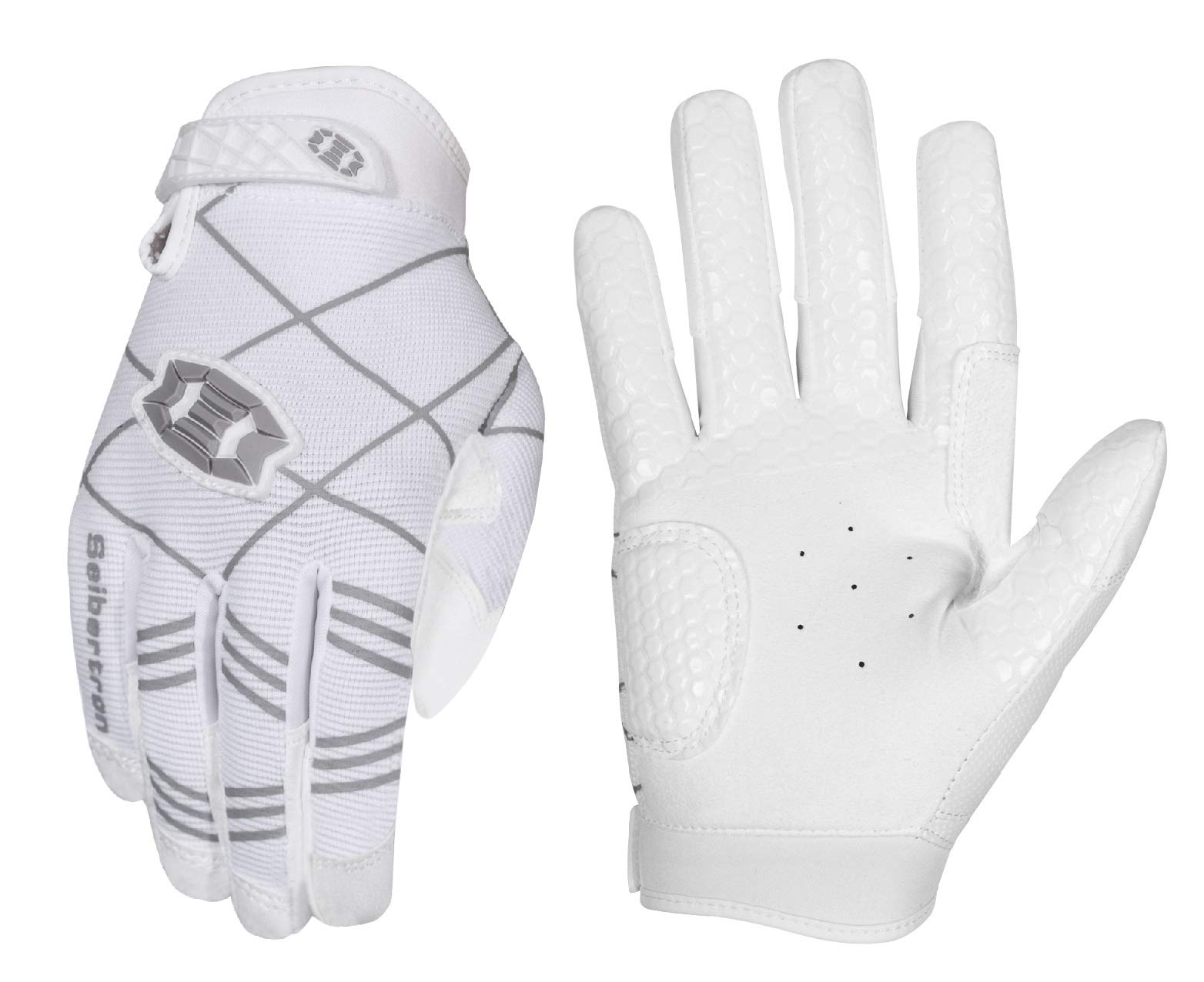 Seibertron B-A-R Pro 2.0 Signature Baseball/Softball Batting Gloves Super Grip Finger Fit For Youth (White, Xl)
