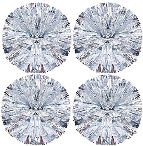 Hlonon 4 Pack Cheerleader Pom Poms Sports Dance Cheer Plastic Pom Poms Cheerleading For Sports Team Spirit Cheering (Silver,50G)