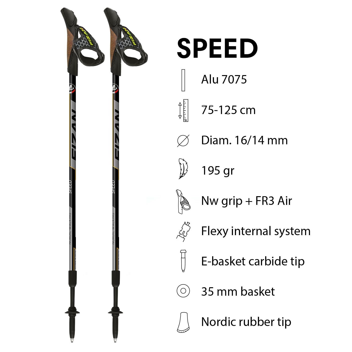 Fizan Speed Model, Swift Nordic Aluminium Walking Poles, Ultralight Adjustable, Fluorescent Anthracite, Adults, Unisex (Black)