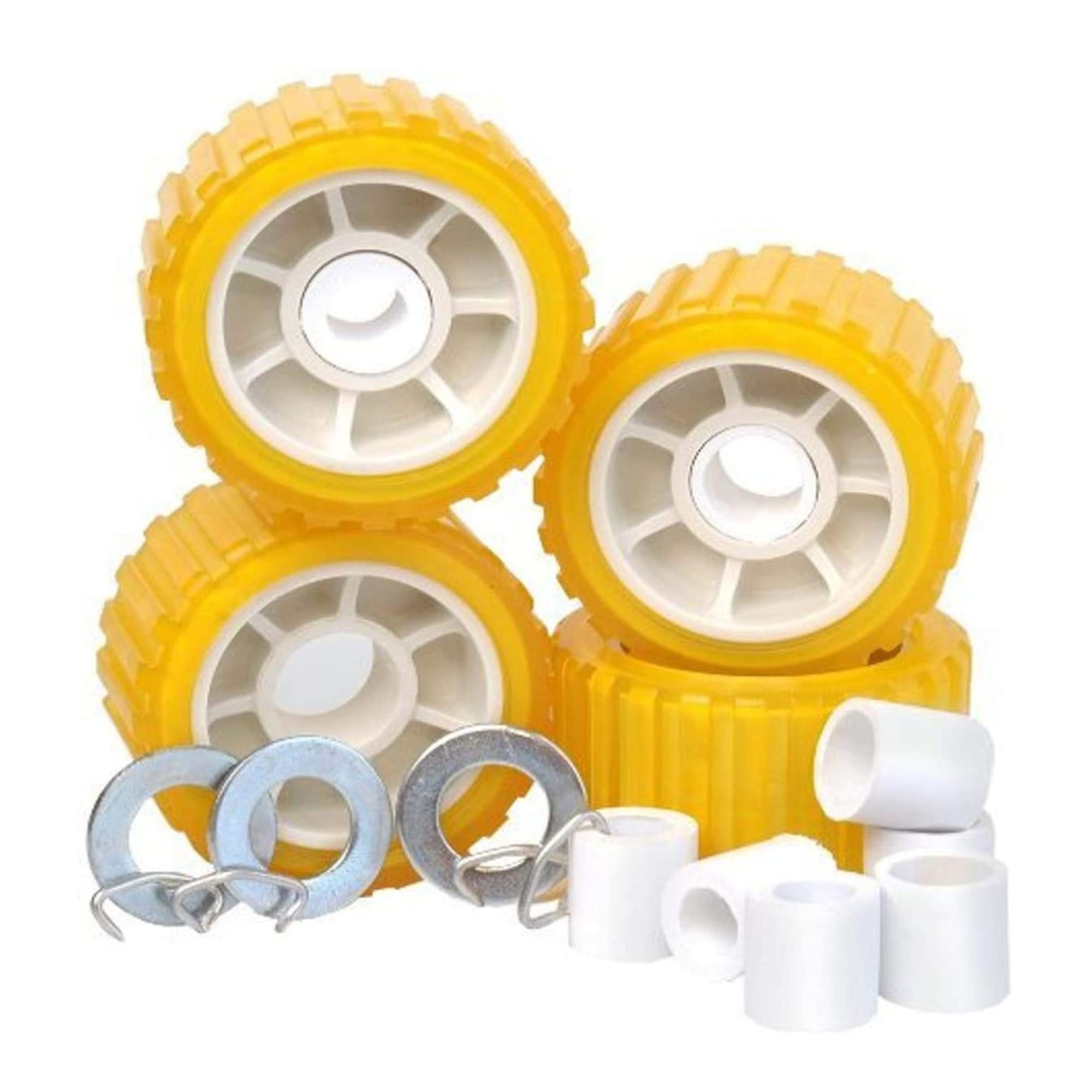 Tie Down Engineering 86144 5'''' Pvc Ribbed Wobble Roller Kit 4-Pk, Yellow, Standard